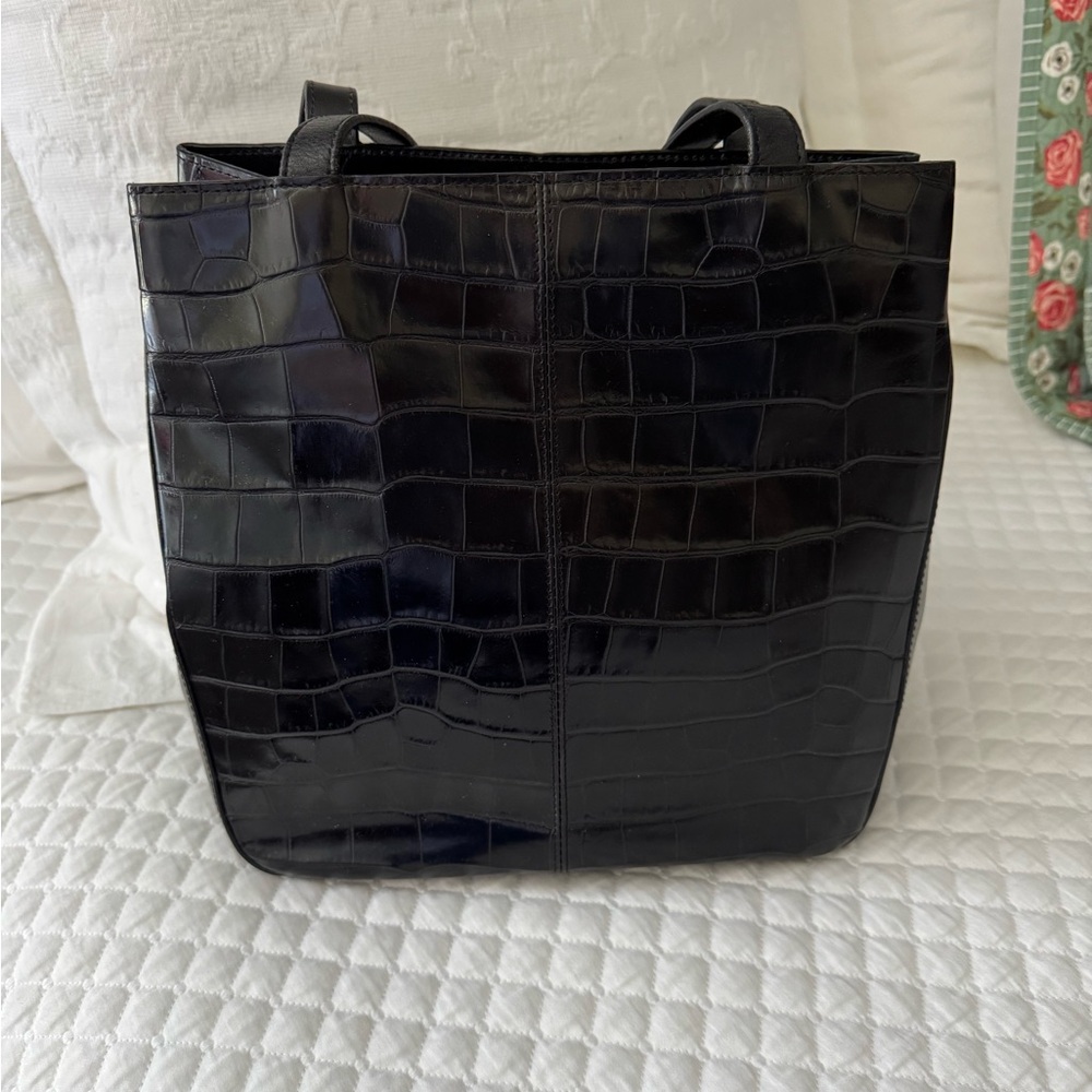 Black Crocodile-Embossed Handbag